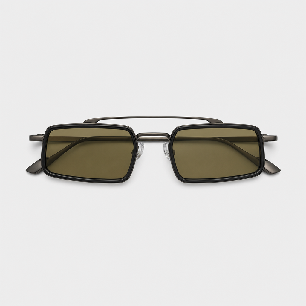 RIF sunglasses by SHAMS BRAND — gunmetal metal frame with green UV400 lenses