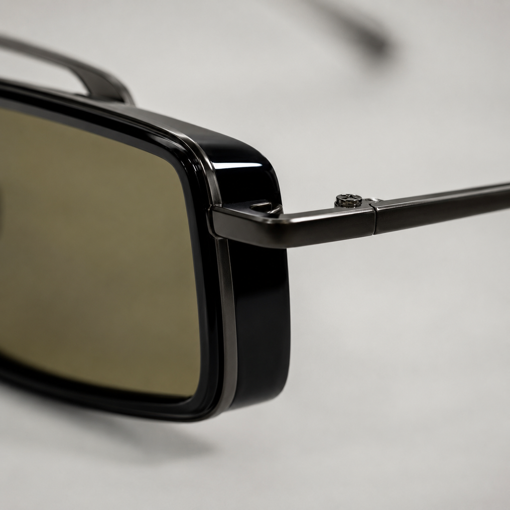 RIF sunglasses in gunmetal with green lenses — additional product view