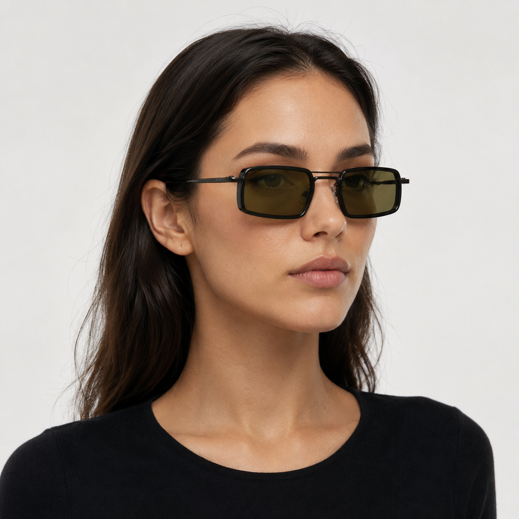 RIF sunglasses in gunmetal with green lenses — additional product view