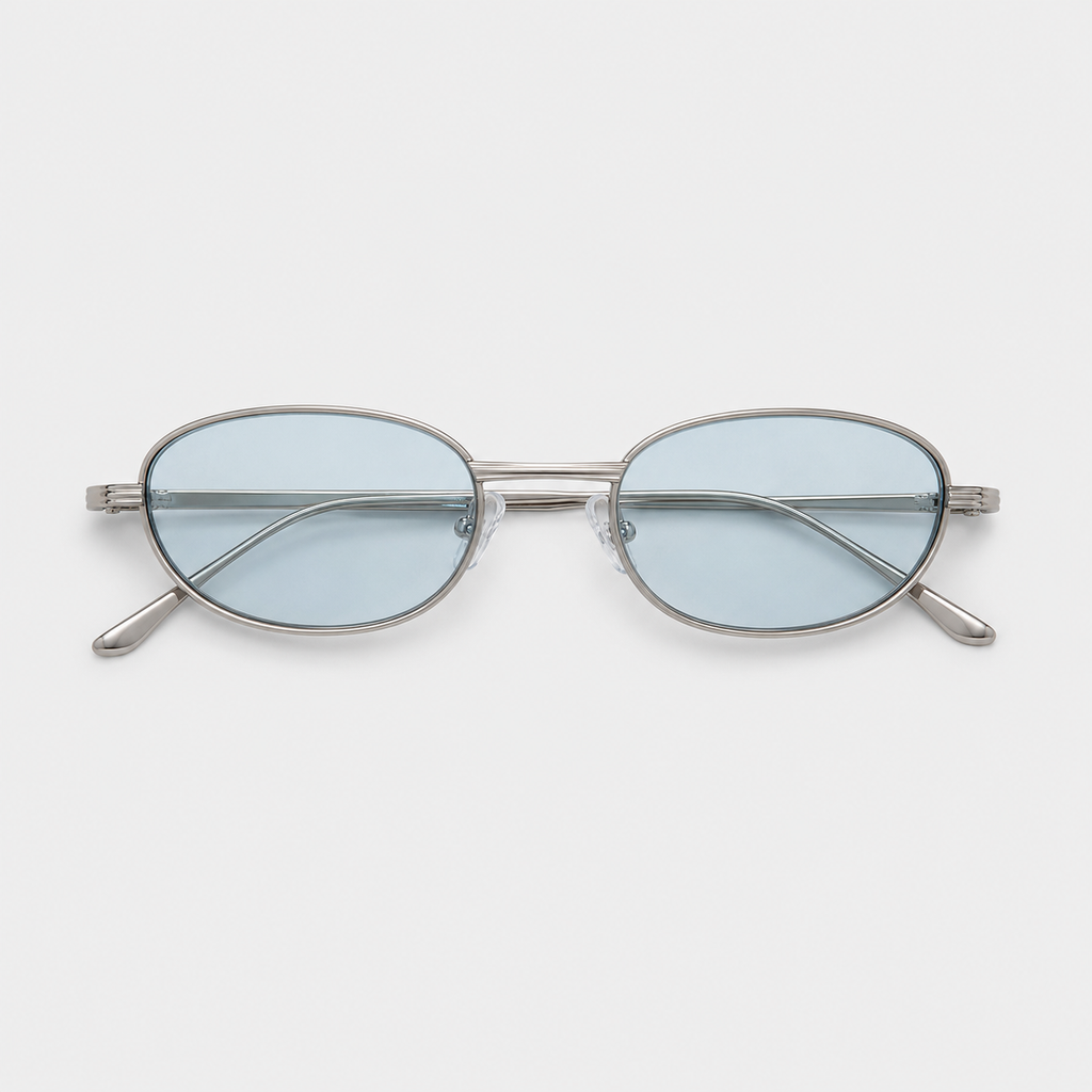 HAFA sunglasses in silver with gradient blue lenses — additional product view