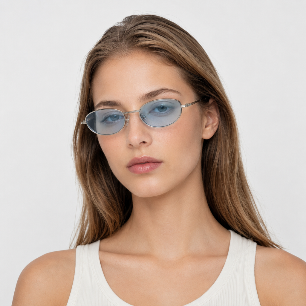 HAFA sunglasses in silver with gradient blue lenses — additional product view