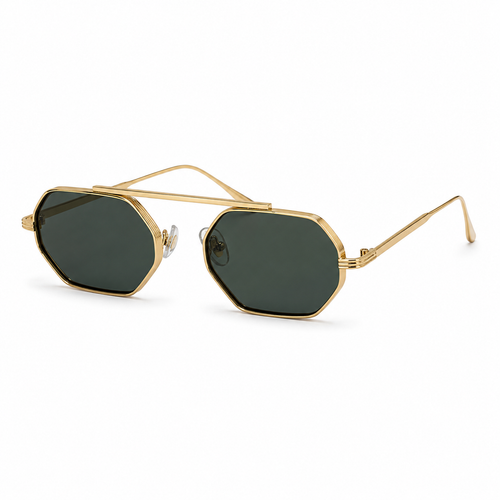 ASILAH sunglasses by SHAMS BRAND — gold metal frame with green UV400 lenses