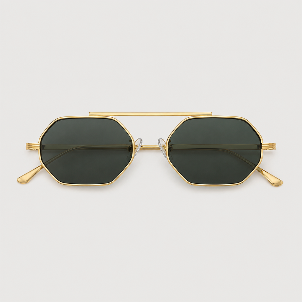 ASILAH sunglasses in gold with green lenses — additional product view