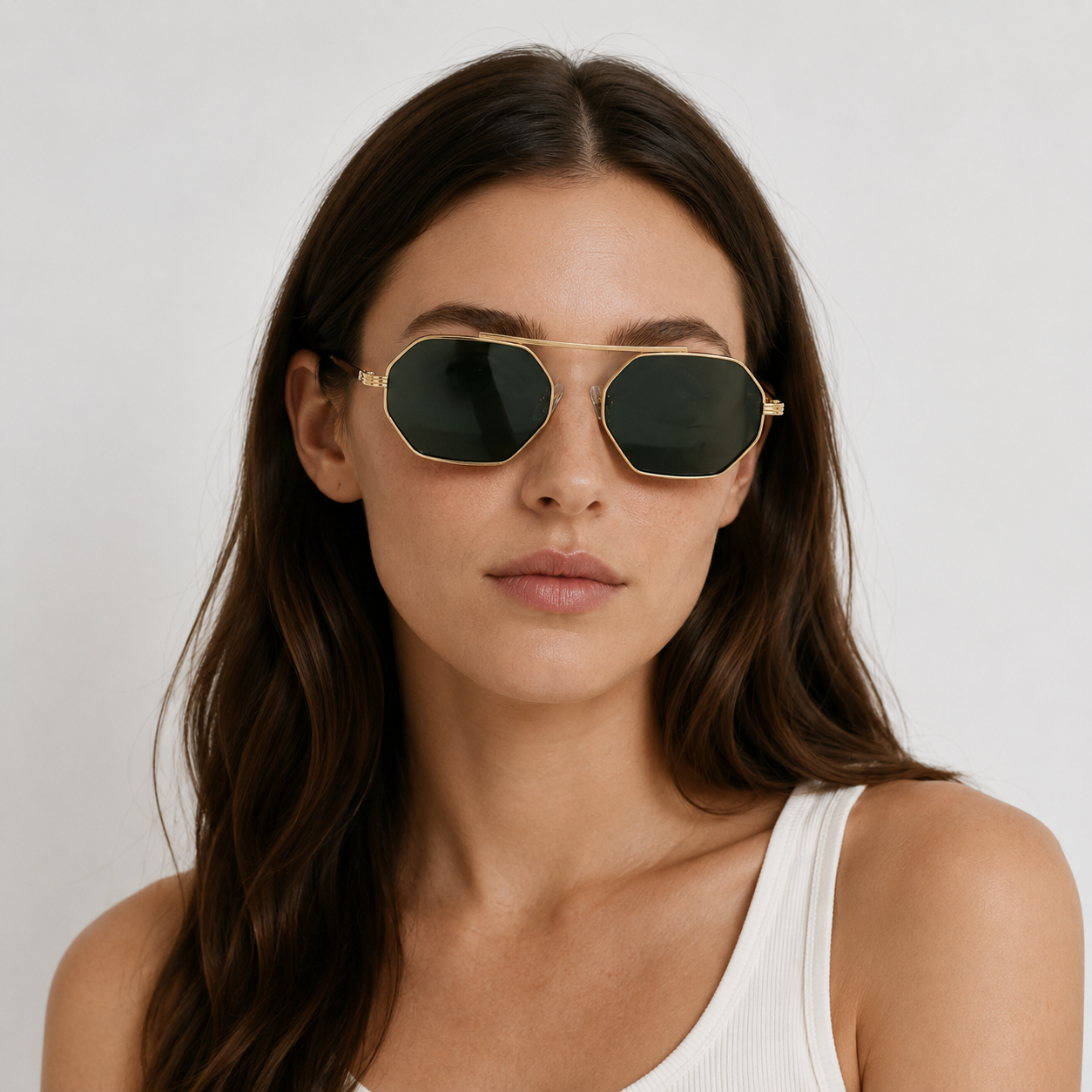 ASILAH sunglasses in gold with green lenses — additional product view