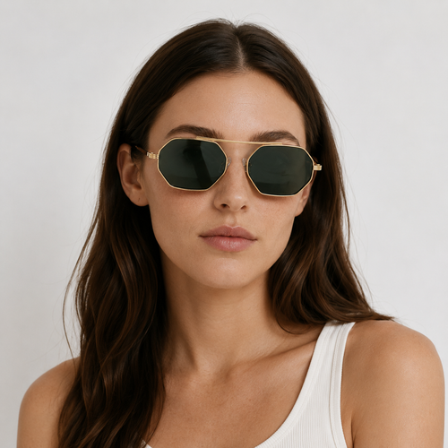 ASILAH sunglasses in gold with green lenses — additional product view