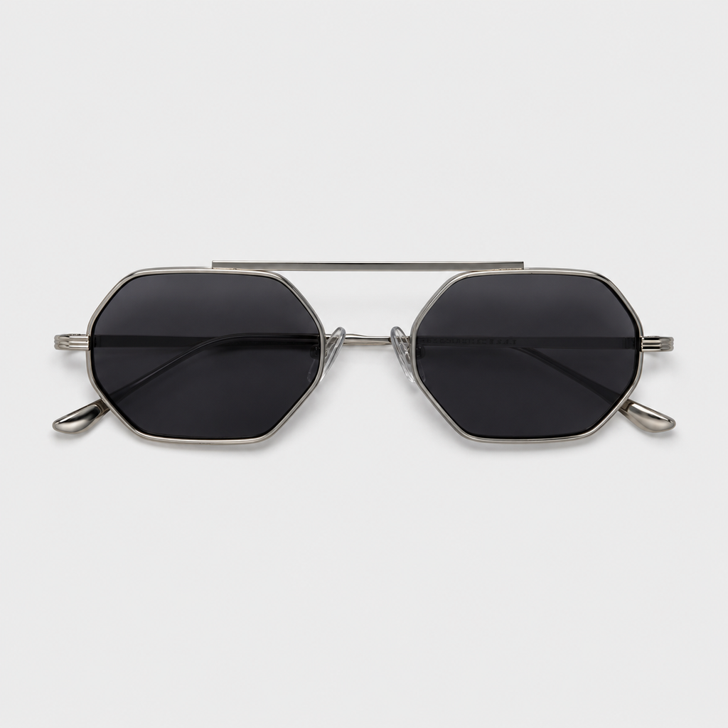ASILAH sunglasses in silver with black lenses — additional product view