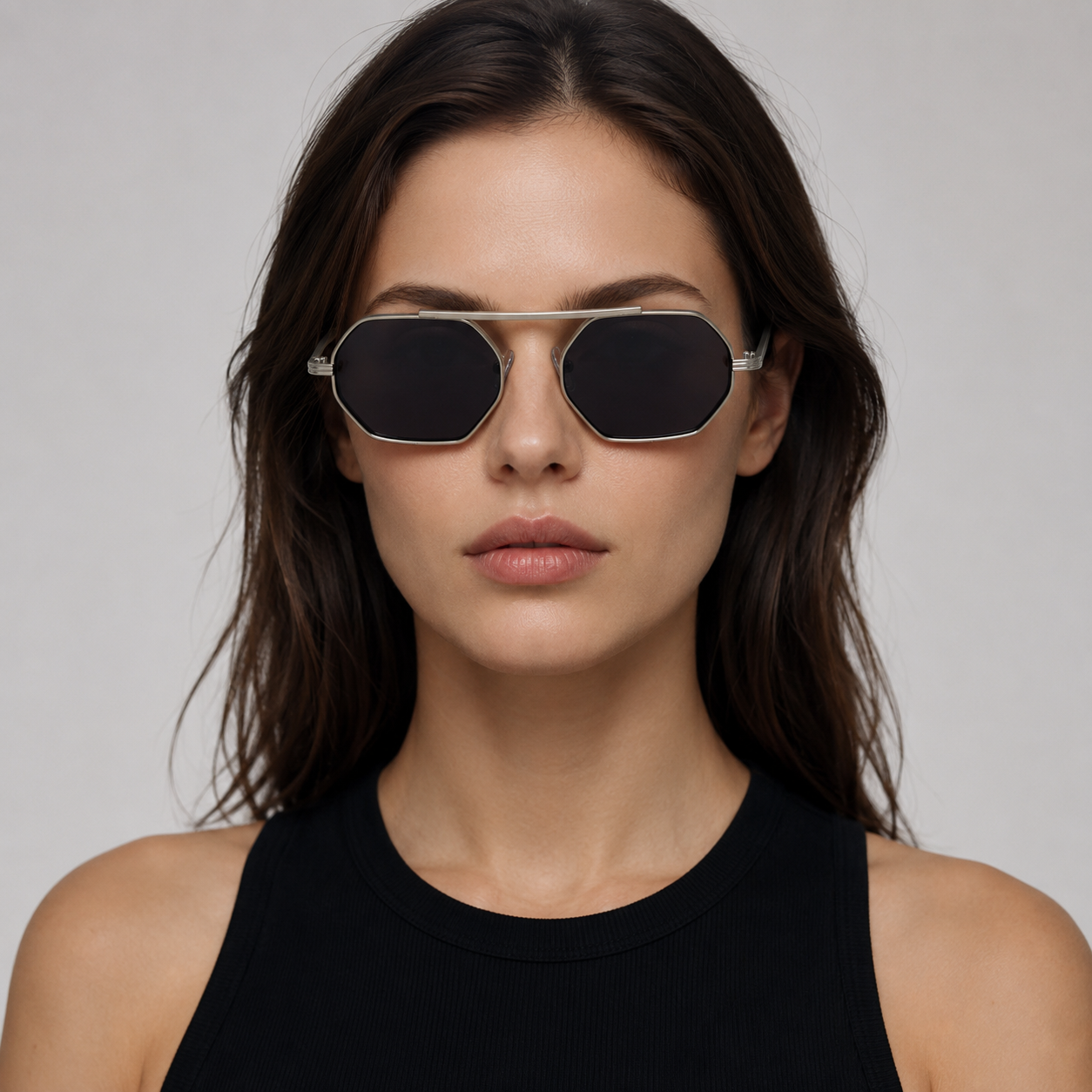 ASILAH sunglasses in silver with black lenses — additional product view