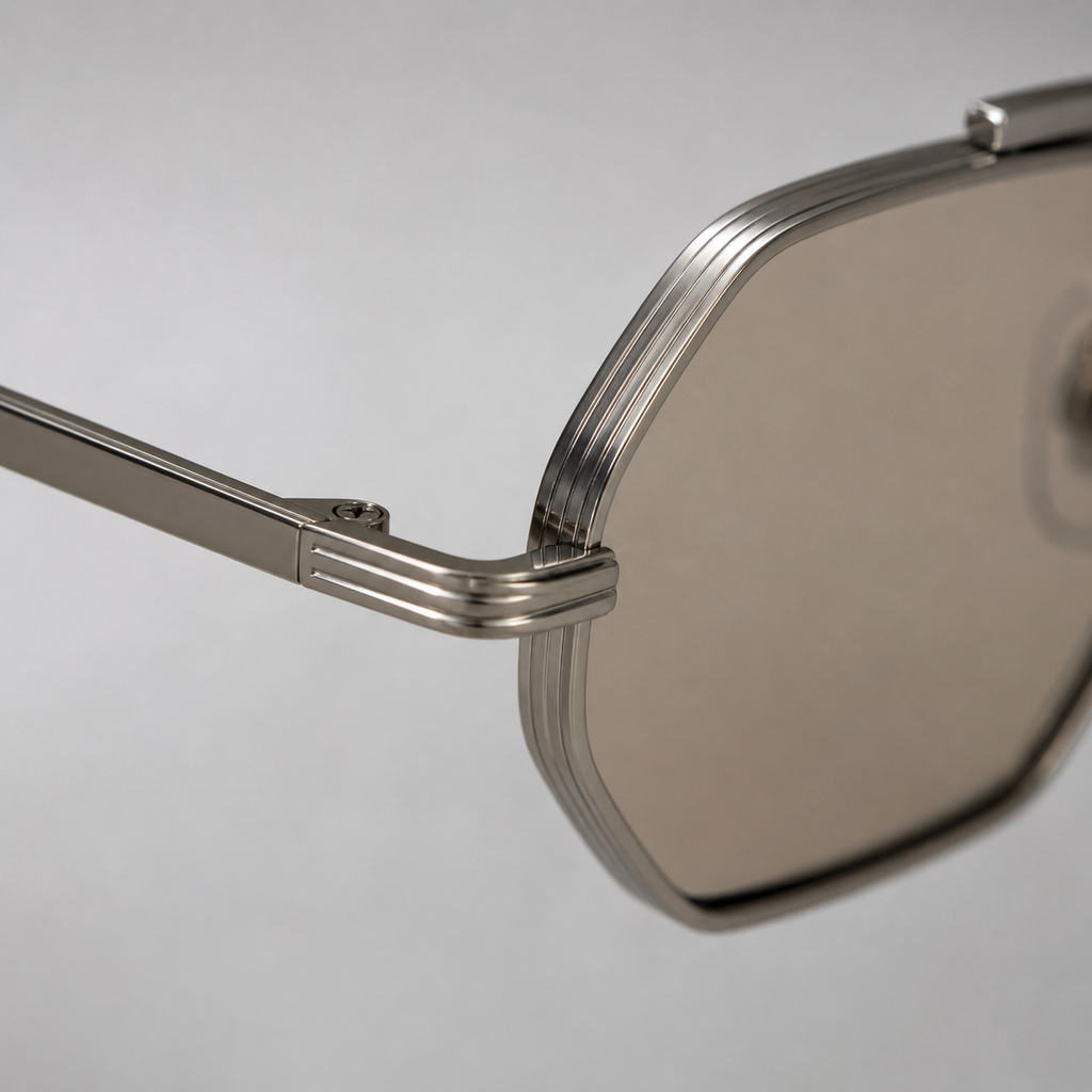 ASILAH sunglasses by SHAMS BRAND — silver metal frame with champagne UV400 lenses