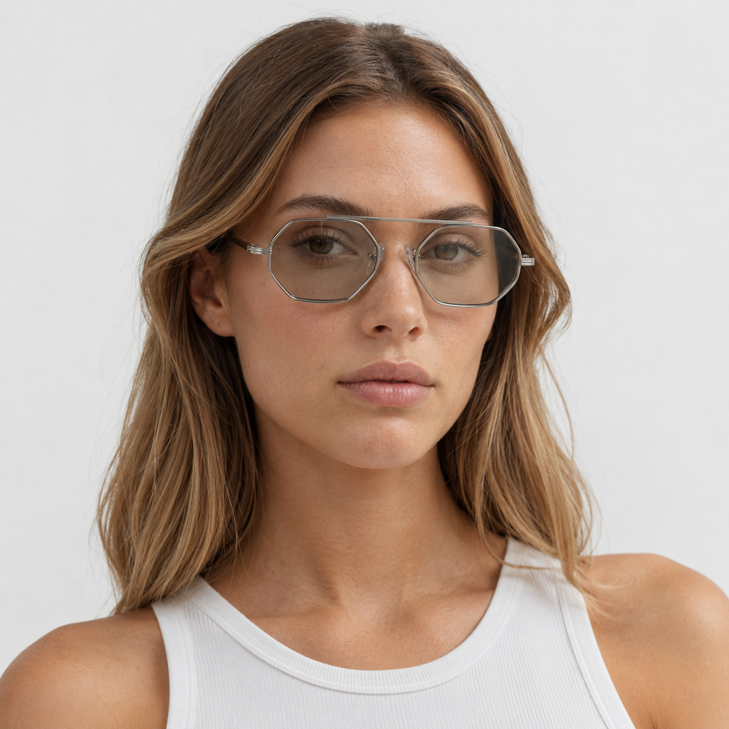 ASILAH sunglasses in silver with champagne lenses — additional product view