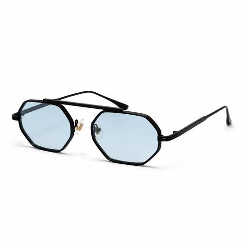 ASILAH sunglasses by SHAMS BRAND — black metal frame with gradient blue UV400 lenses