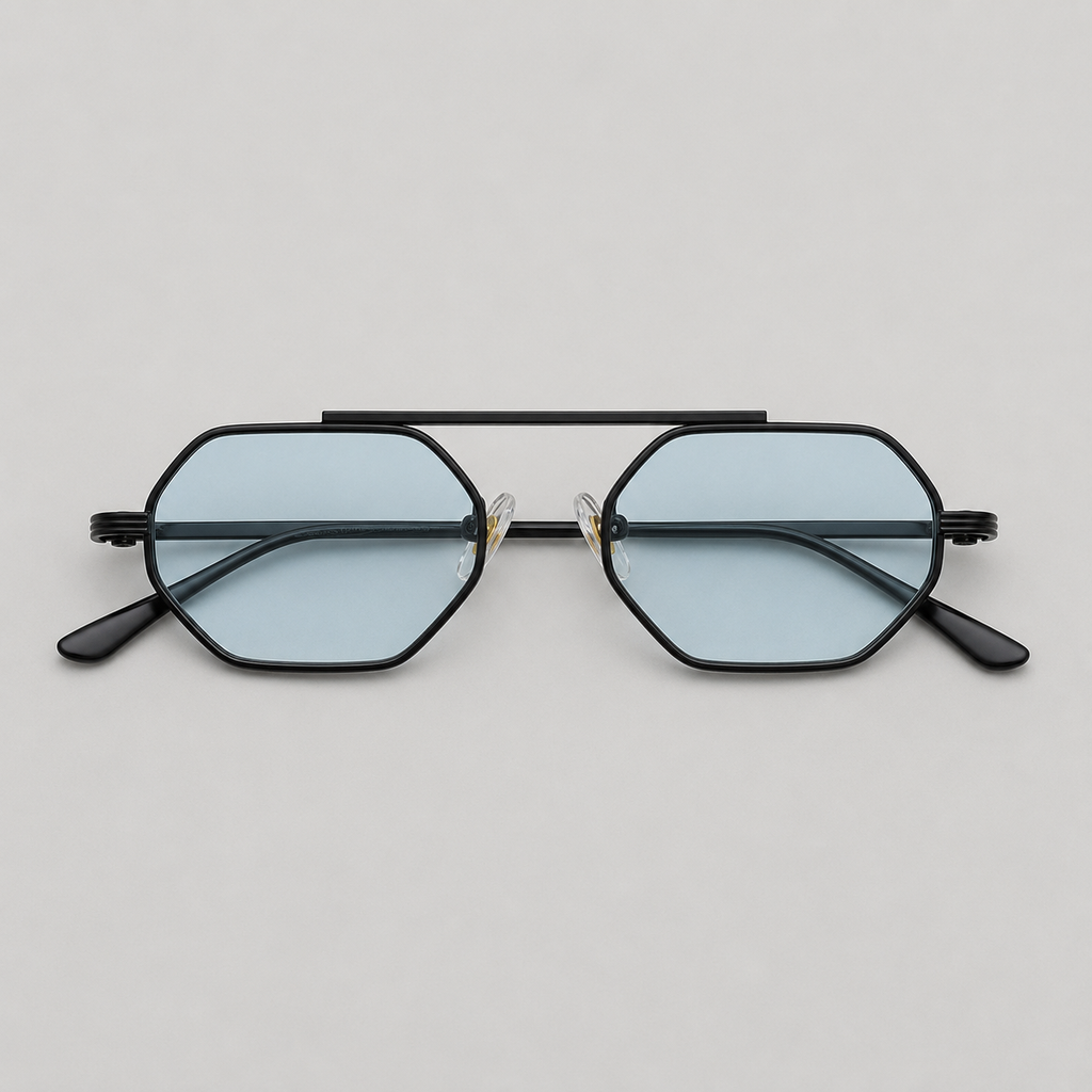 ASILAH sunglasses in black with gradient blue lenses — additional product view