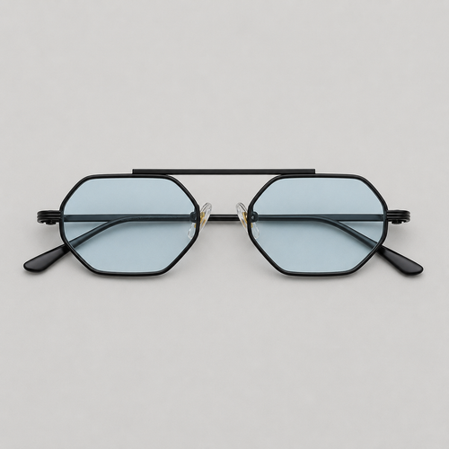 ASILAH sunglasses in black with gradient blue lenses — additional product view