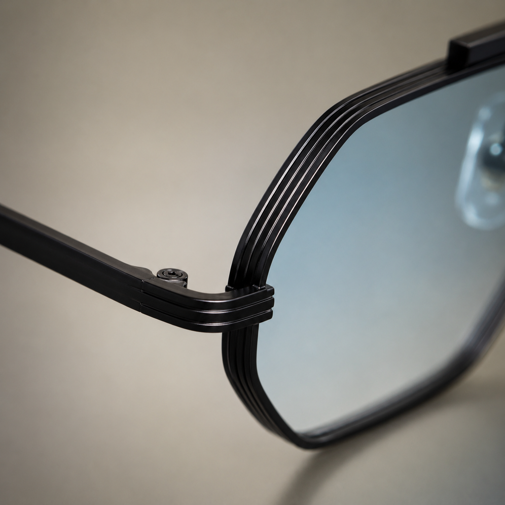 ASILAH sunglasses in black with gradient blue lenses — additional product view