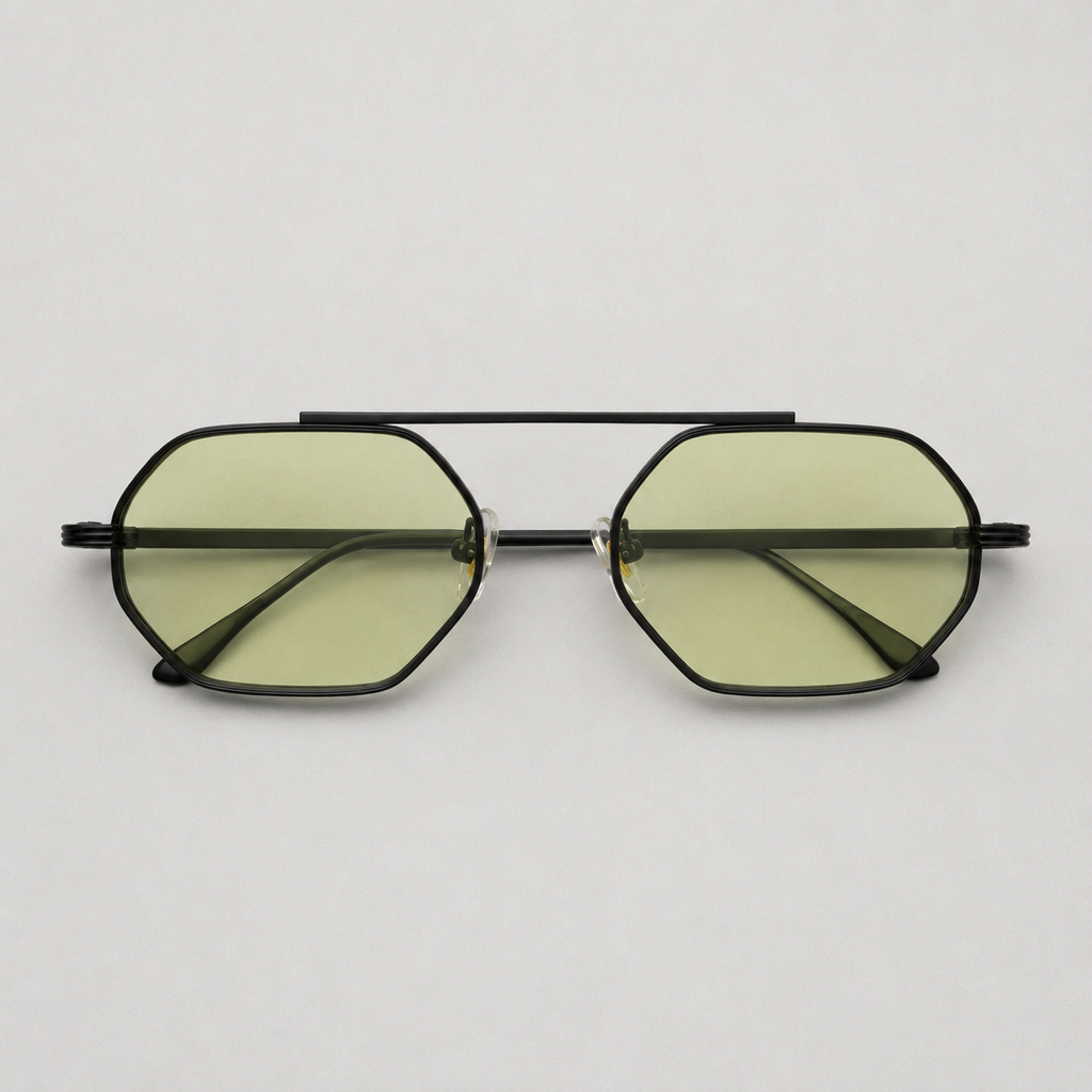 ASILAH sunglasses in black with gradient green lenses — additional product view