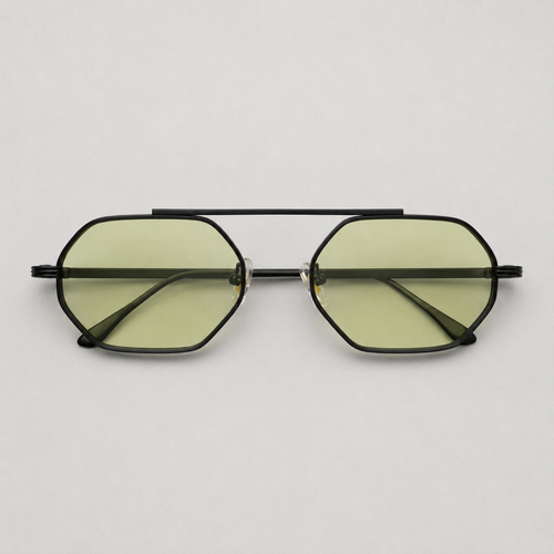 ASILAH sunglasses in black with gradient green lenses — additional product view