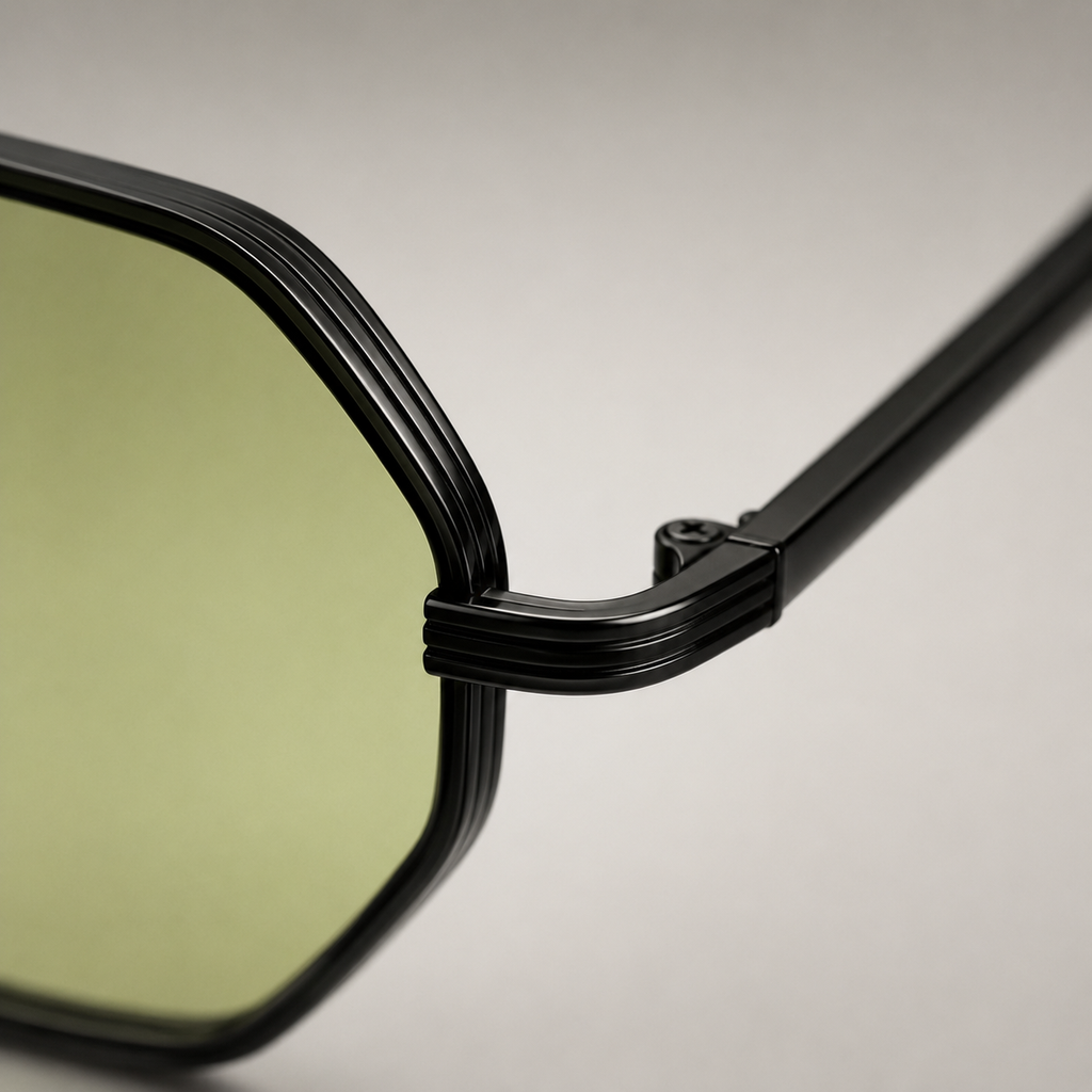 ASILAH sunglasses in black with gradient green lenses — additional product view