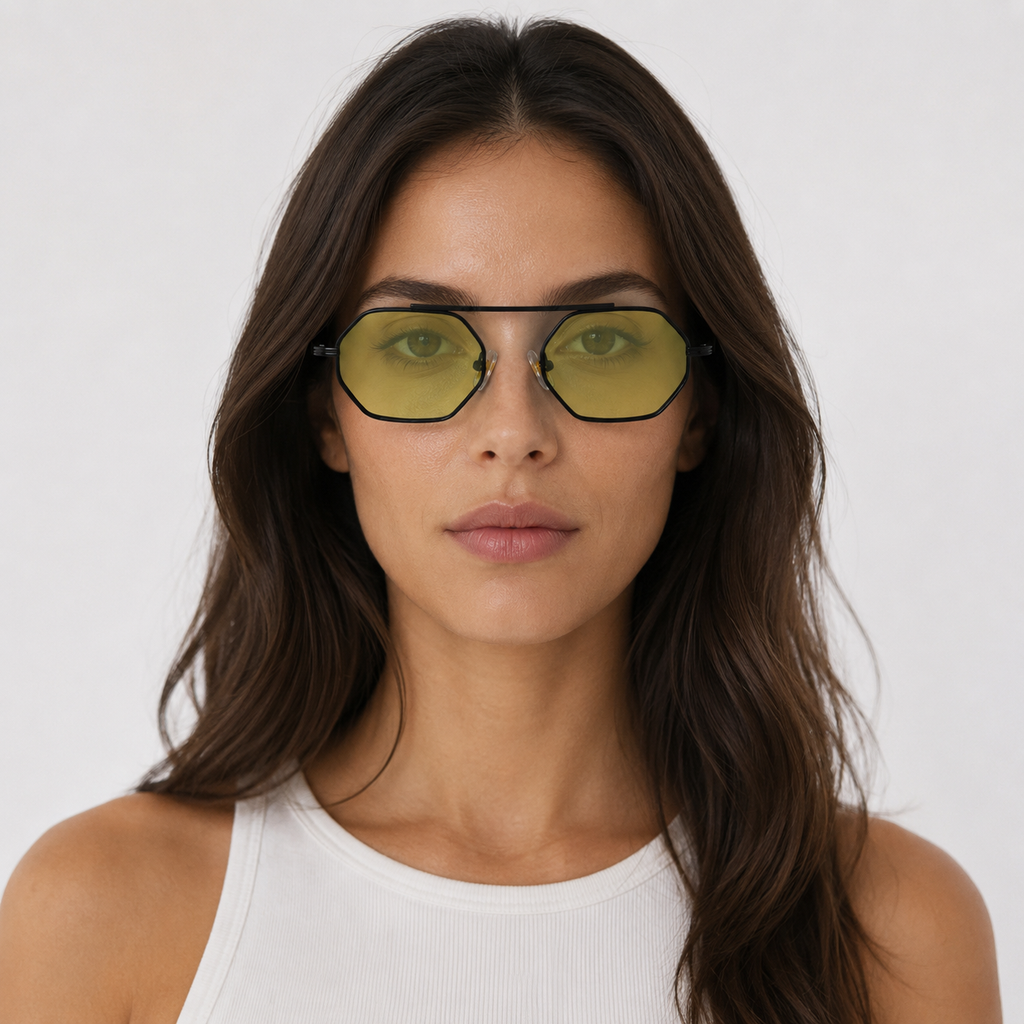 ASILAH sunglasses in black with gradient green lenses — additional product view