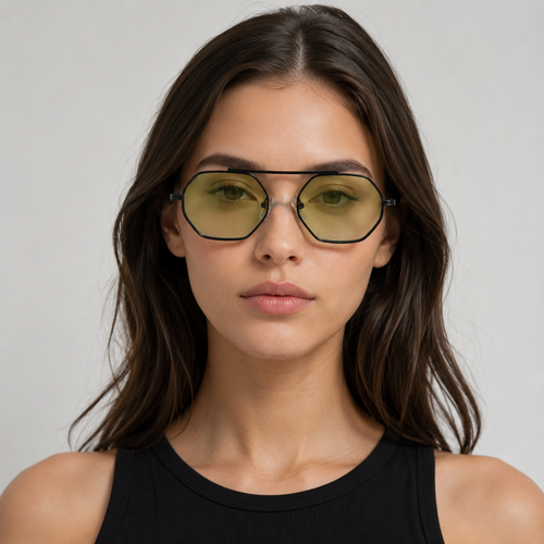 ASILAH sunglasses in black with gradient green lenses — additional product view