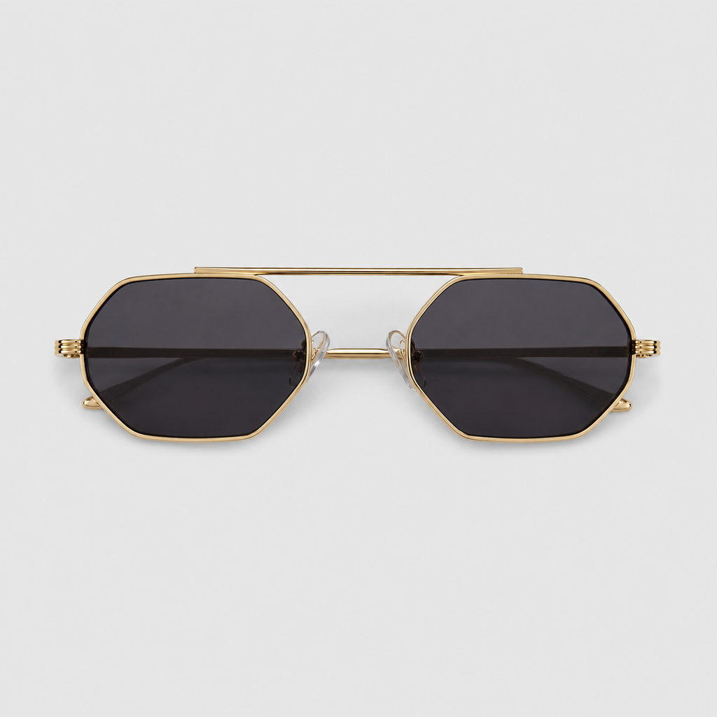 ASILAH sunglasses in gold with black lenses — additional product view
