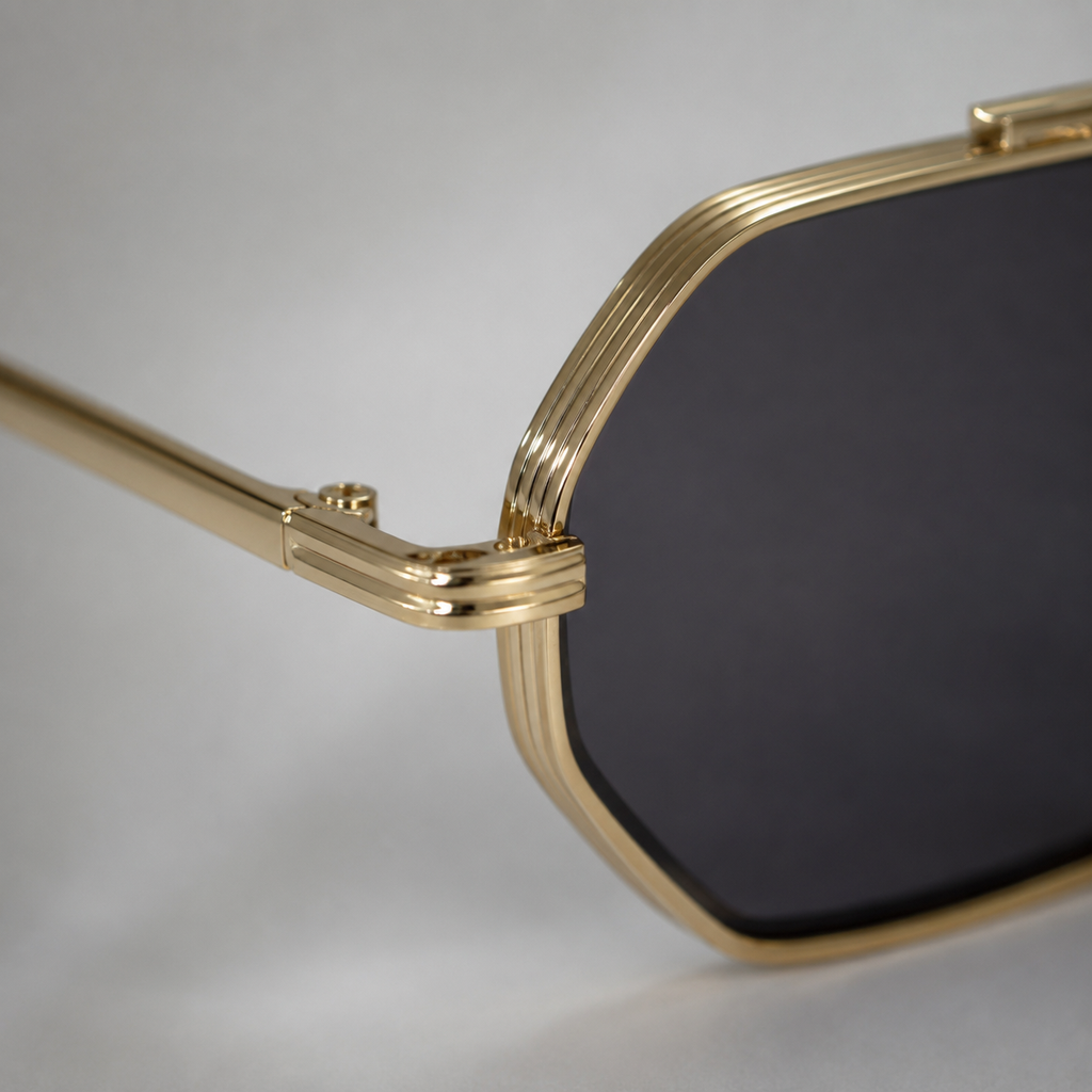 ASILAH sunglasses in gold with black lenses — additional product view
