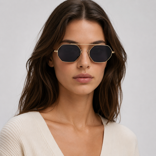 ASILAH sunglasses in gold with black lenses — additional product view