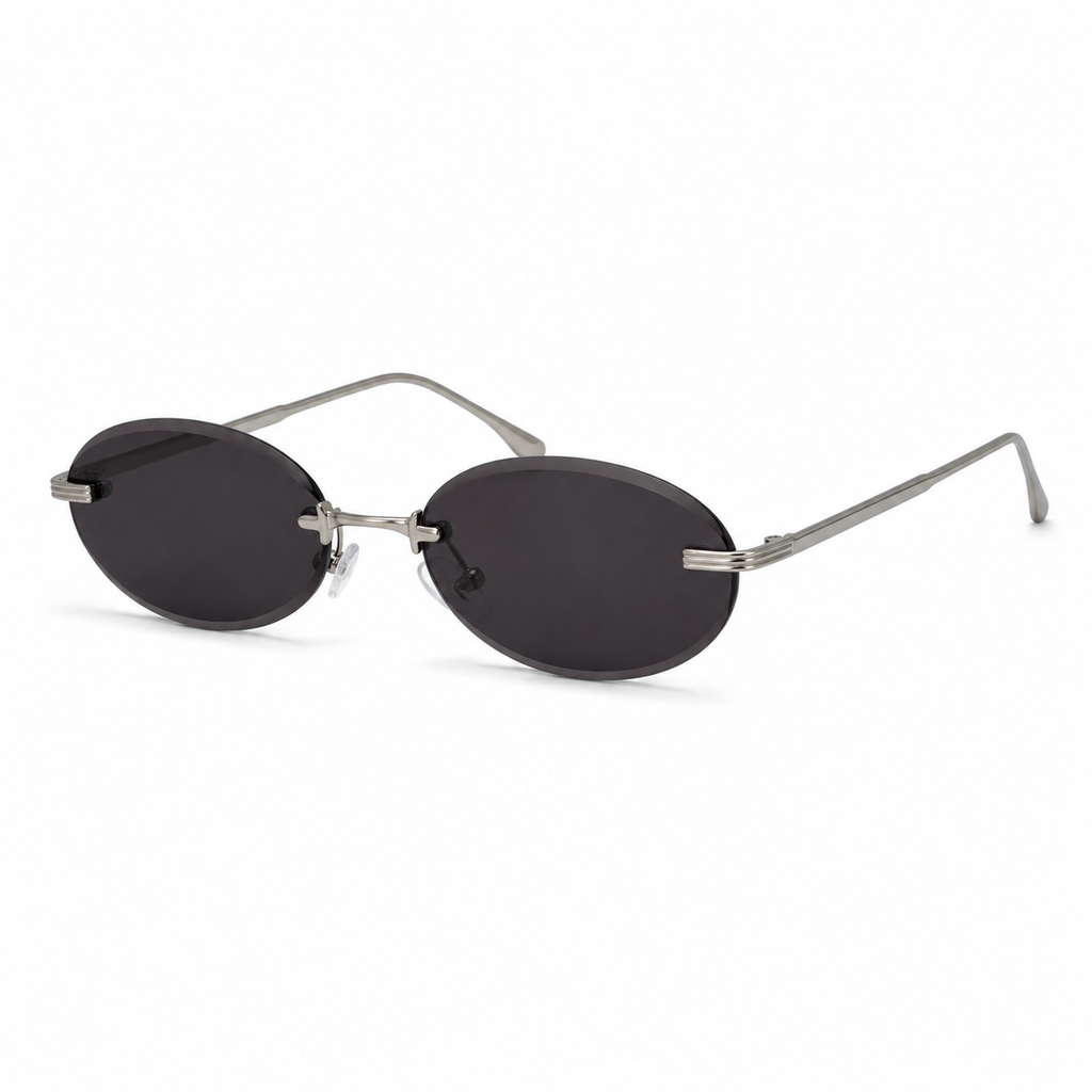 SIROCCO sunglasses by SHAMS BRAND — silver metal frame with black UV400 lenses