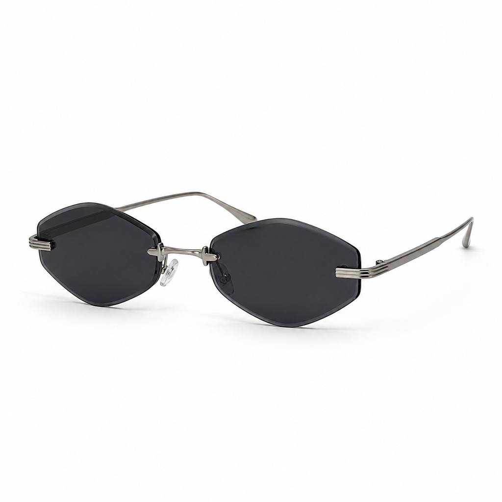 ATLAS sunglasses by SHAMS BRAND — silver metal frame with black UV400 lenses