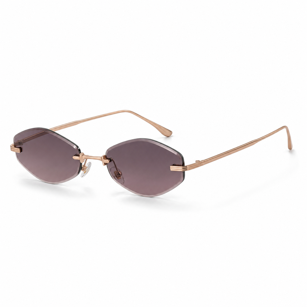 ATLAS sunglasses by SHAMS BRAND — rose gold metal frame with grey pink UV400 lenses