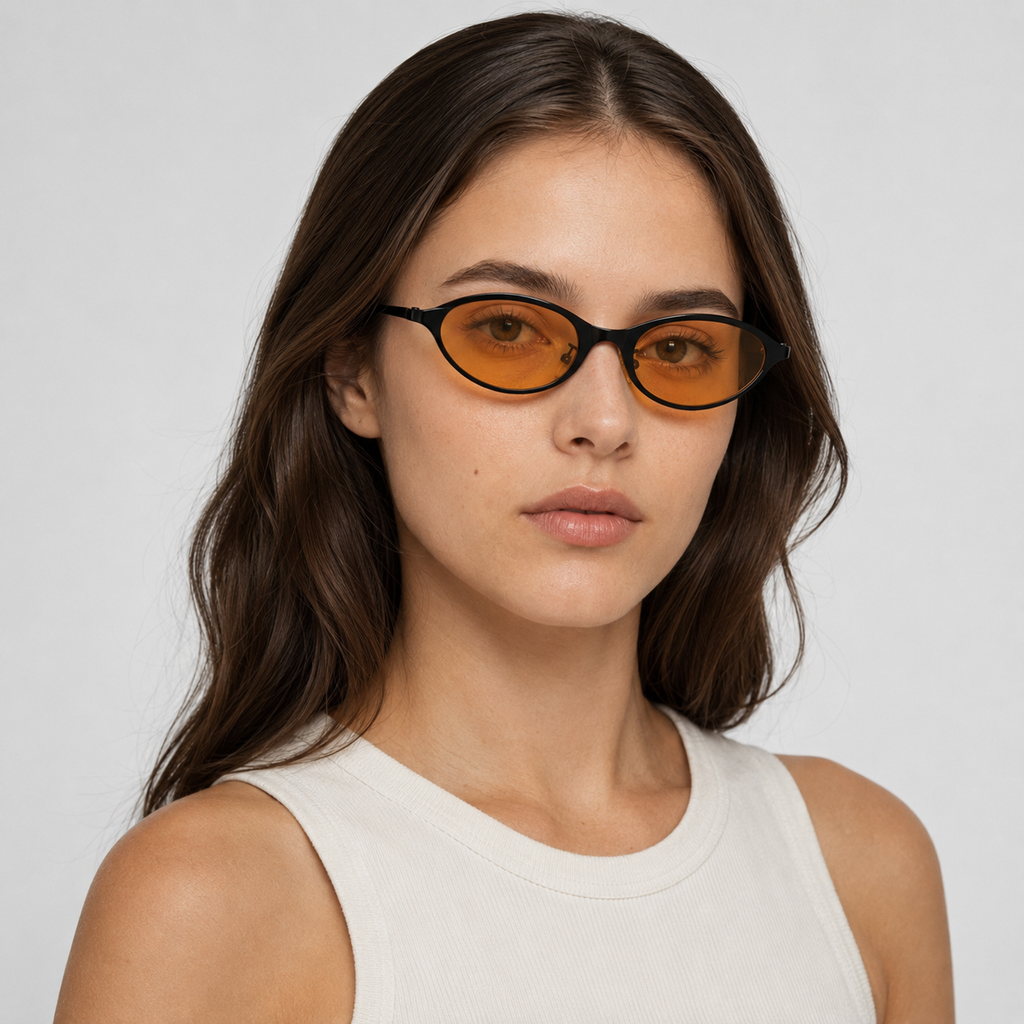 OASIS sunglasses by SHAMS BRAND — black metal frame with orange UV400 lenses