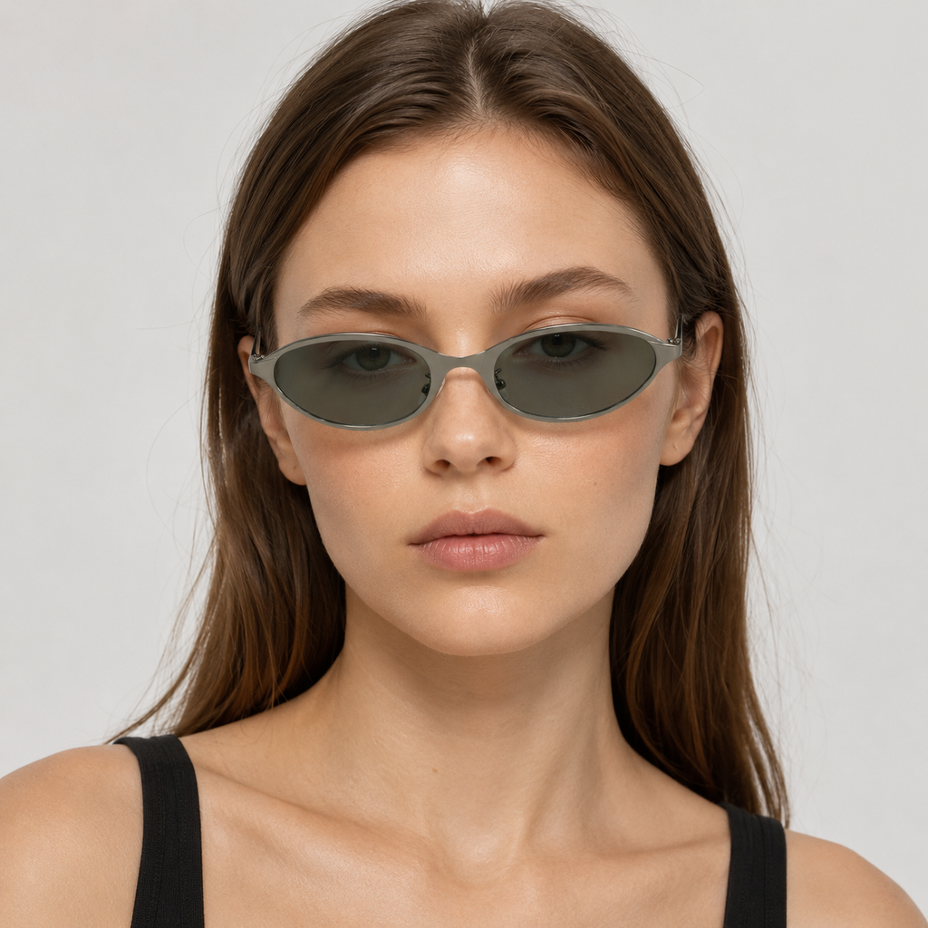 OASIS sunglasses by SHAMS BRAND — silver metal frame with gradient green UV400 lenses