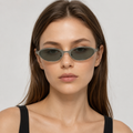 OASIS sunglasses by SHAMS BRAND — silver metal frame with gradient green UV400 lenses