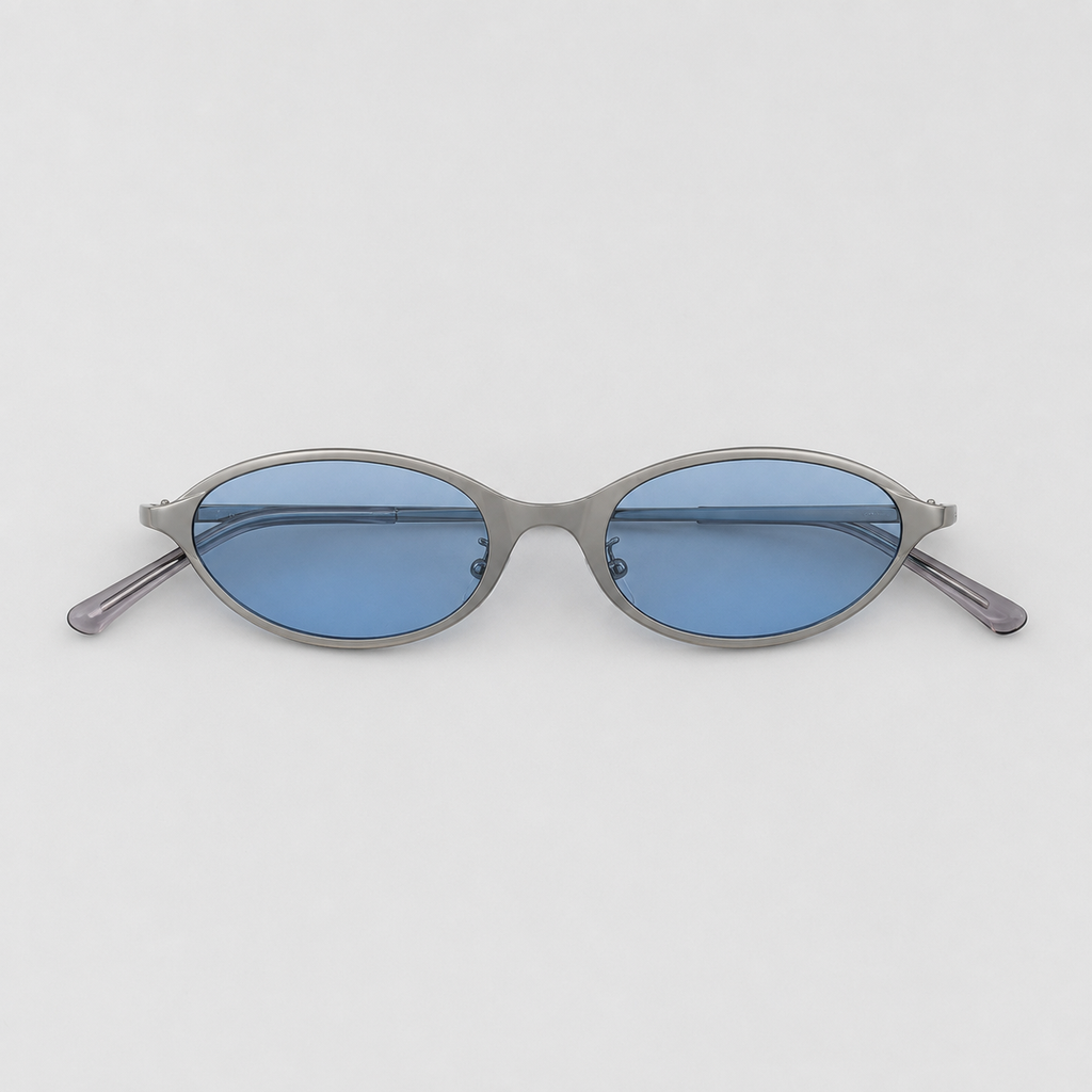 OASIS sunglasses in silver with blue lenses — additional product view
