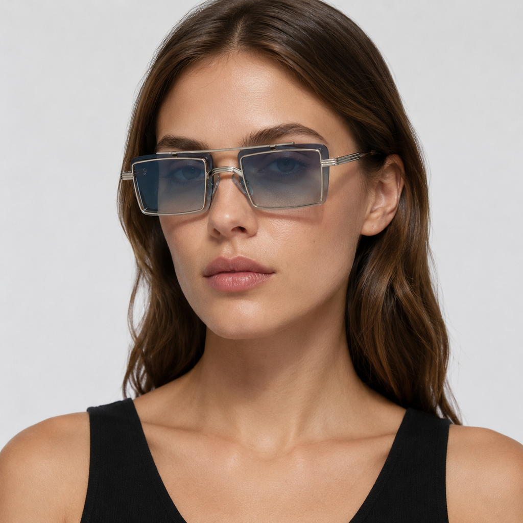 HALO sunglasses in silver with green yellow lenses — additional product view