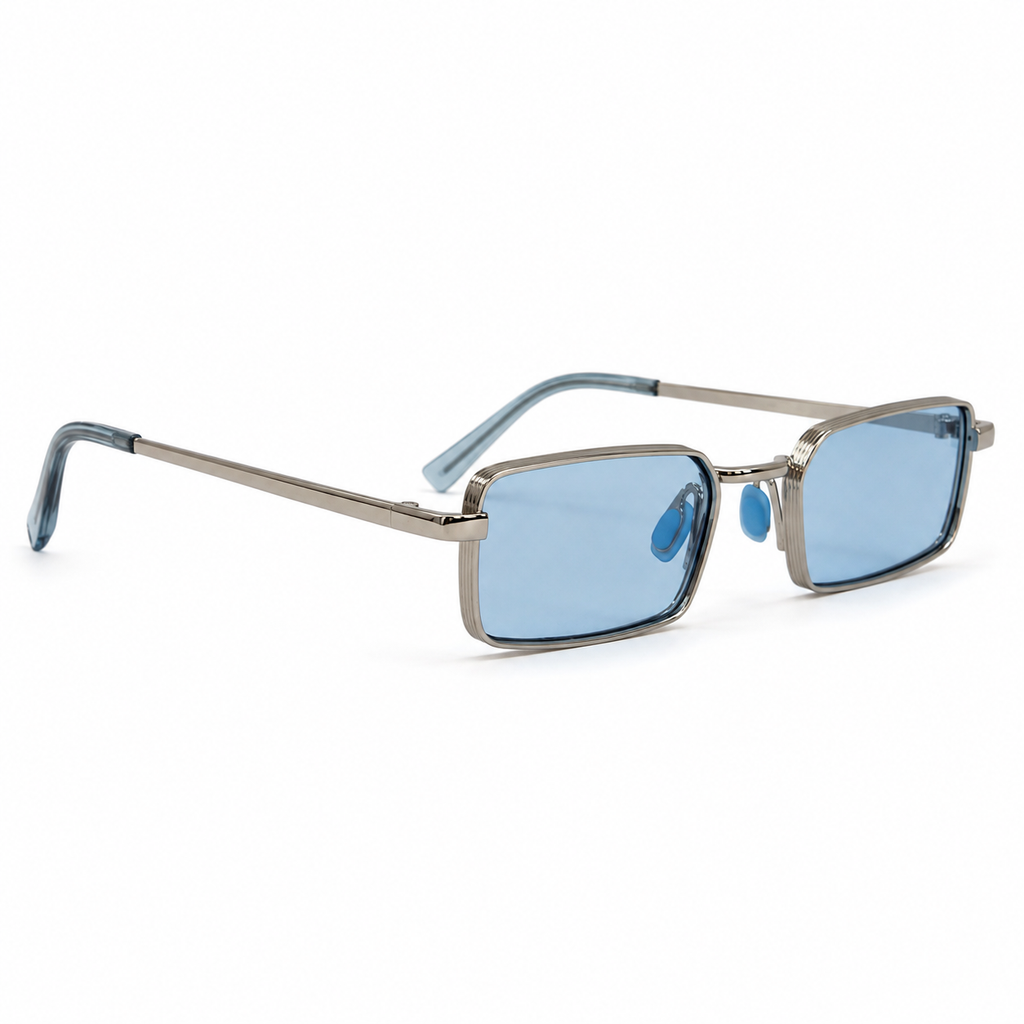 MARINA sunglasses by SHAMS BRAND — silver metal frame with blue UV400 lenses