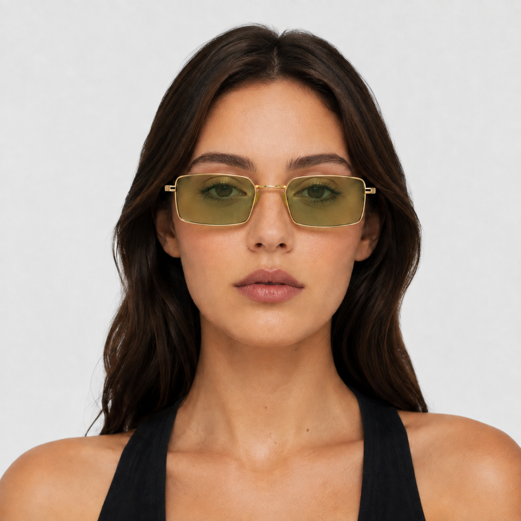 MARINA sunglasses by SHAMS BRAND — gold metal frame with green UV400 lenses