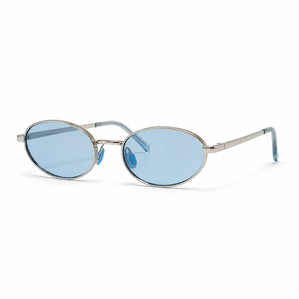 NOOR sunglasses in silver with blue lenses — additional product view