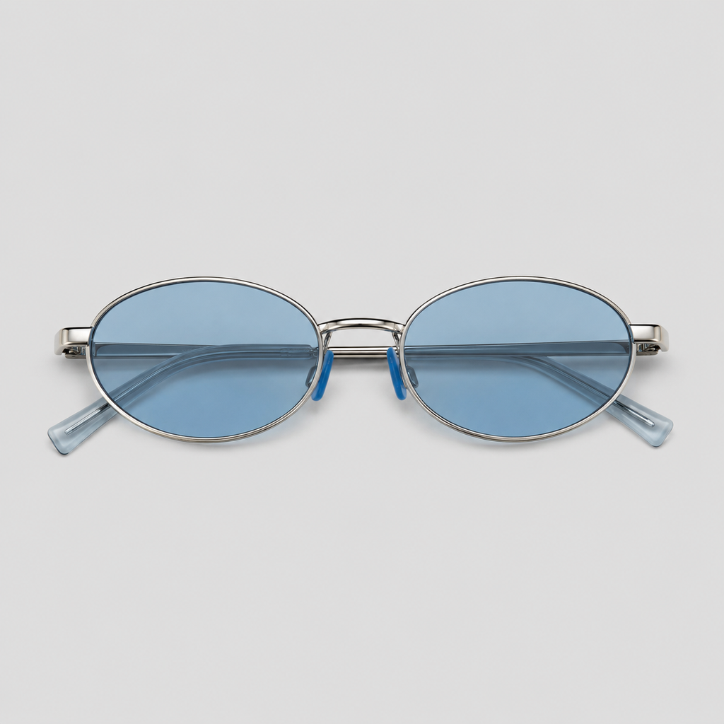 NOOR sunglasses in silver with blue lenses — additional product view