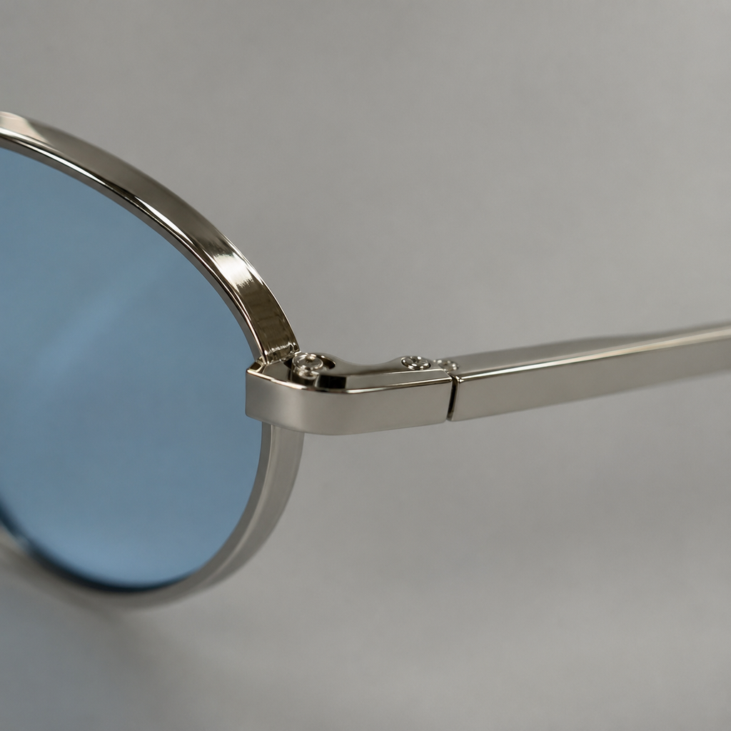 NOOR sunglasses in silver with blue lenses — additional product view