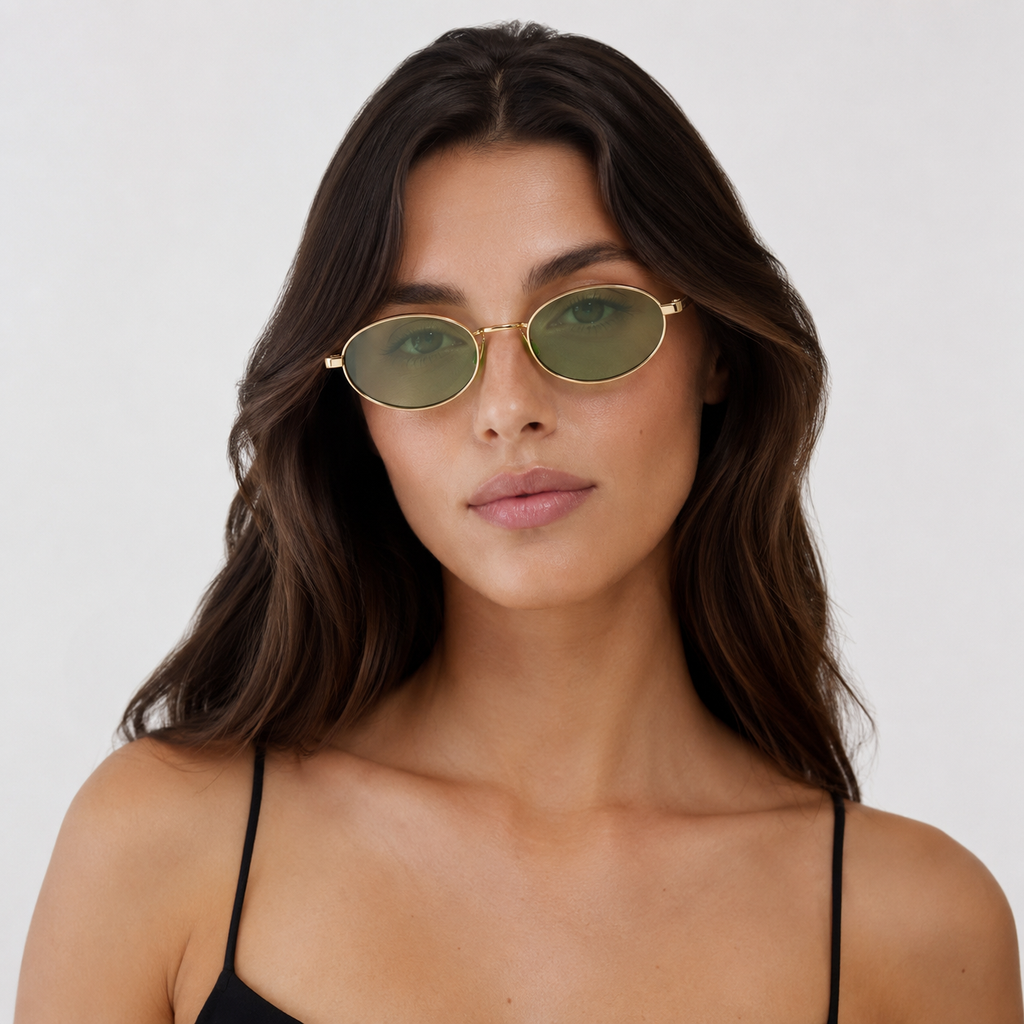NOOR sunglasses in gold with green lenses — additional product view