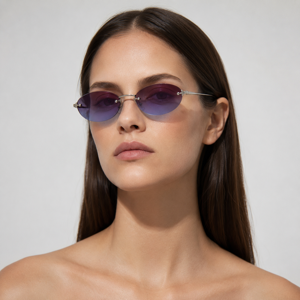 DUNE sunglasses by SHAMS BRAND — silver metal frame with purple blue UV400 lenses