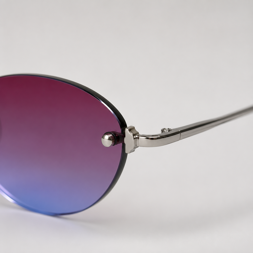 DUNE sunglasses in silver with purple blue lenses — additional product view