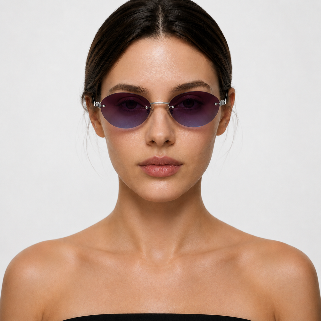 DUNE sunglasses in silver with purple blue lenses — additional product view