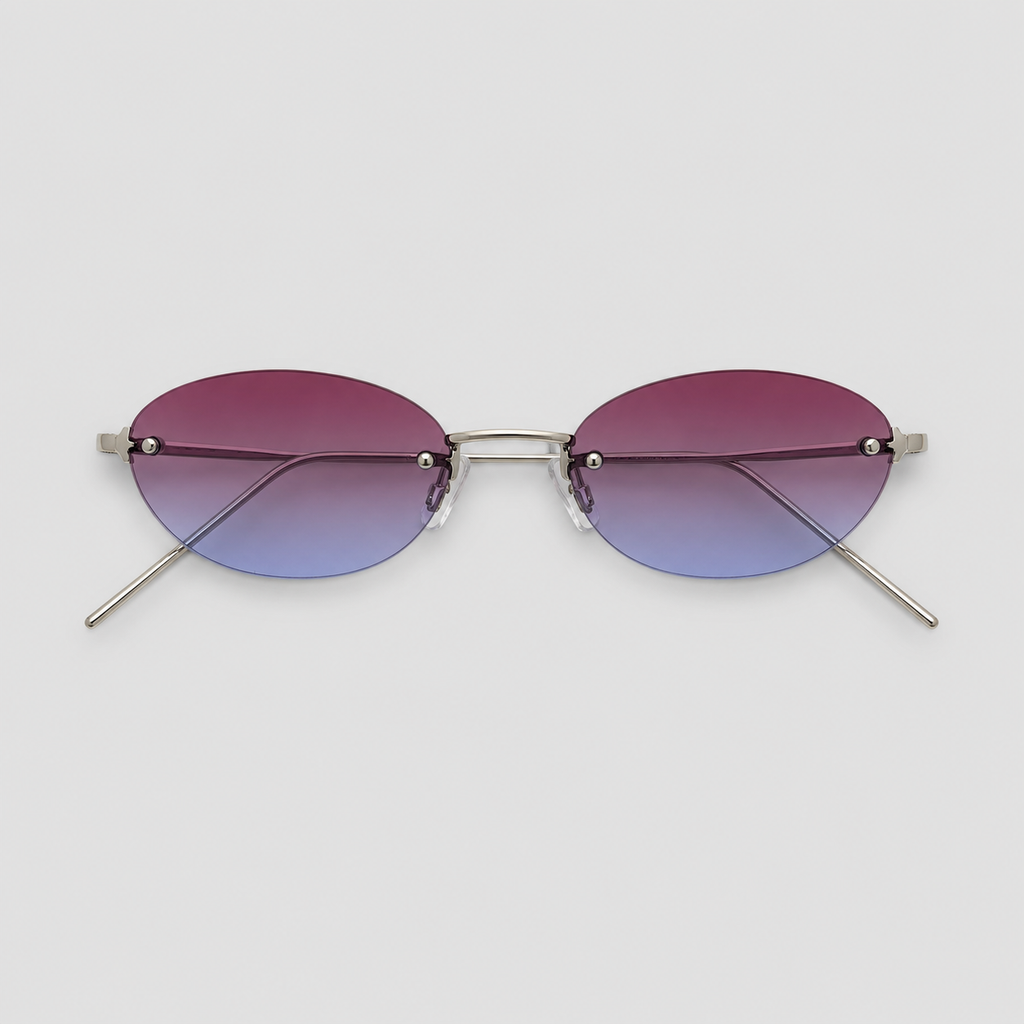 DUNE sunglasses in silver with purple blue lenses — additional product view