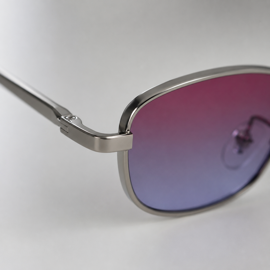 NACRE sunglasses in silver with purple blue lenses — additional product view