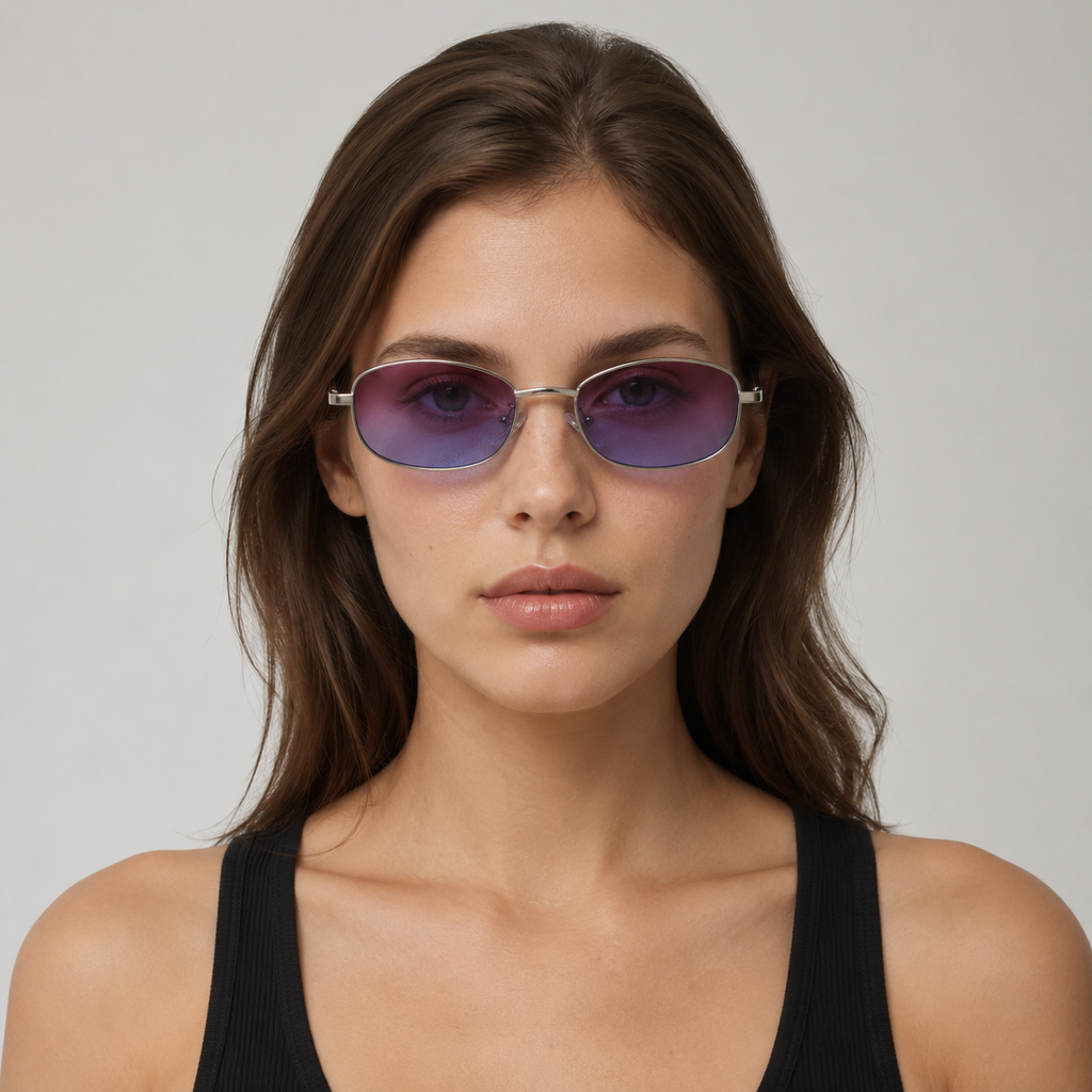 NACRE sunglasses in silver with purple blue lenses — additional product view