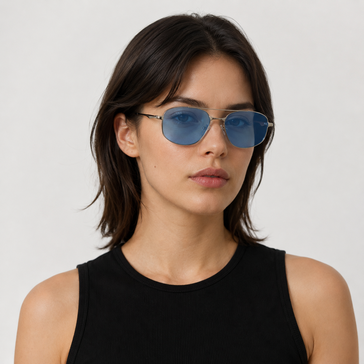 TERRACOTTA sunglasses by SHAMS BRAND — silver metal frame with blue UV400 lenses