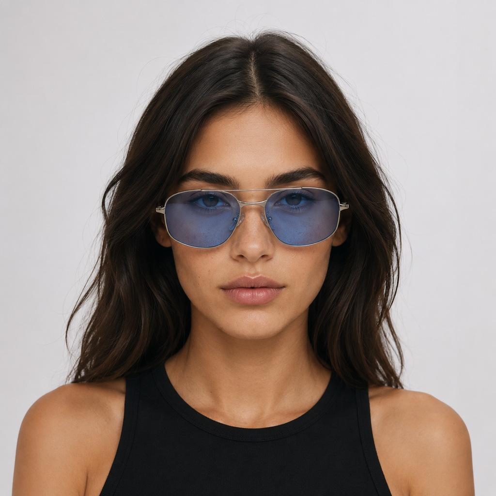 TERRACOTTA sunglasses in silver with blue lenses — additional product view