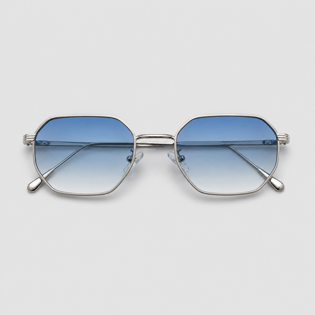 ZENITH sunglasses in silver with gradient blue lenses — additional product view