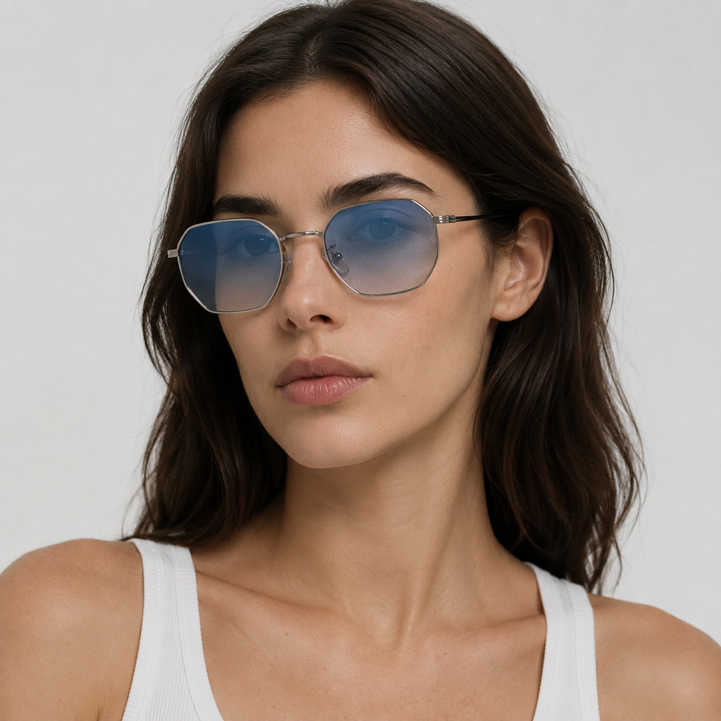 ZENITH sunglasses in silver with gradient blue lenses — additional product view