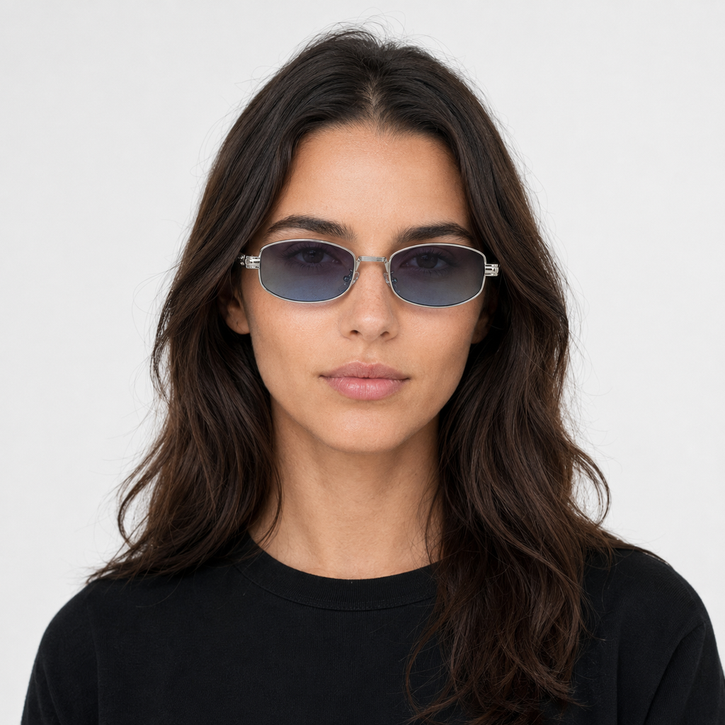 AZURE sunglasses in silver with gradient blue lenses — additional product view